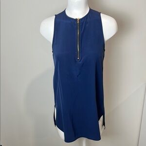 VINCE Navy Blue Partial Zip Sleeveless 100% Silk Tunic